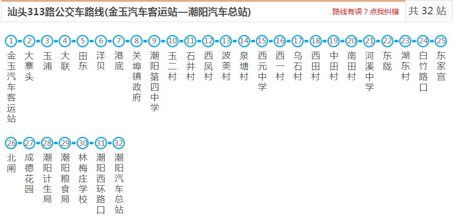 汕頭潮陽313路_汕頭潮陽313路公交車路線_潮陽公交查詢