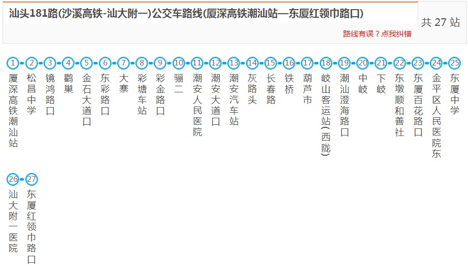 汕頭181路_汕頭181路公交車路線_汕頭-沙溪高鐵-汕大附一