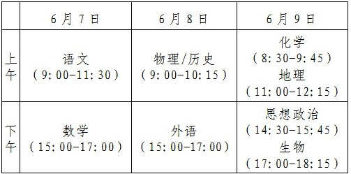 2021年滄州市普通高考科目時(shí)間表安排