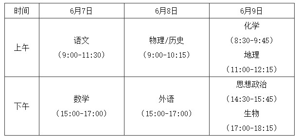 2021年福州市普通高考科目時(shí)間表安排